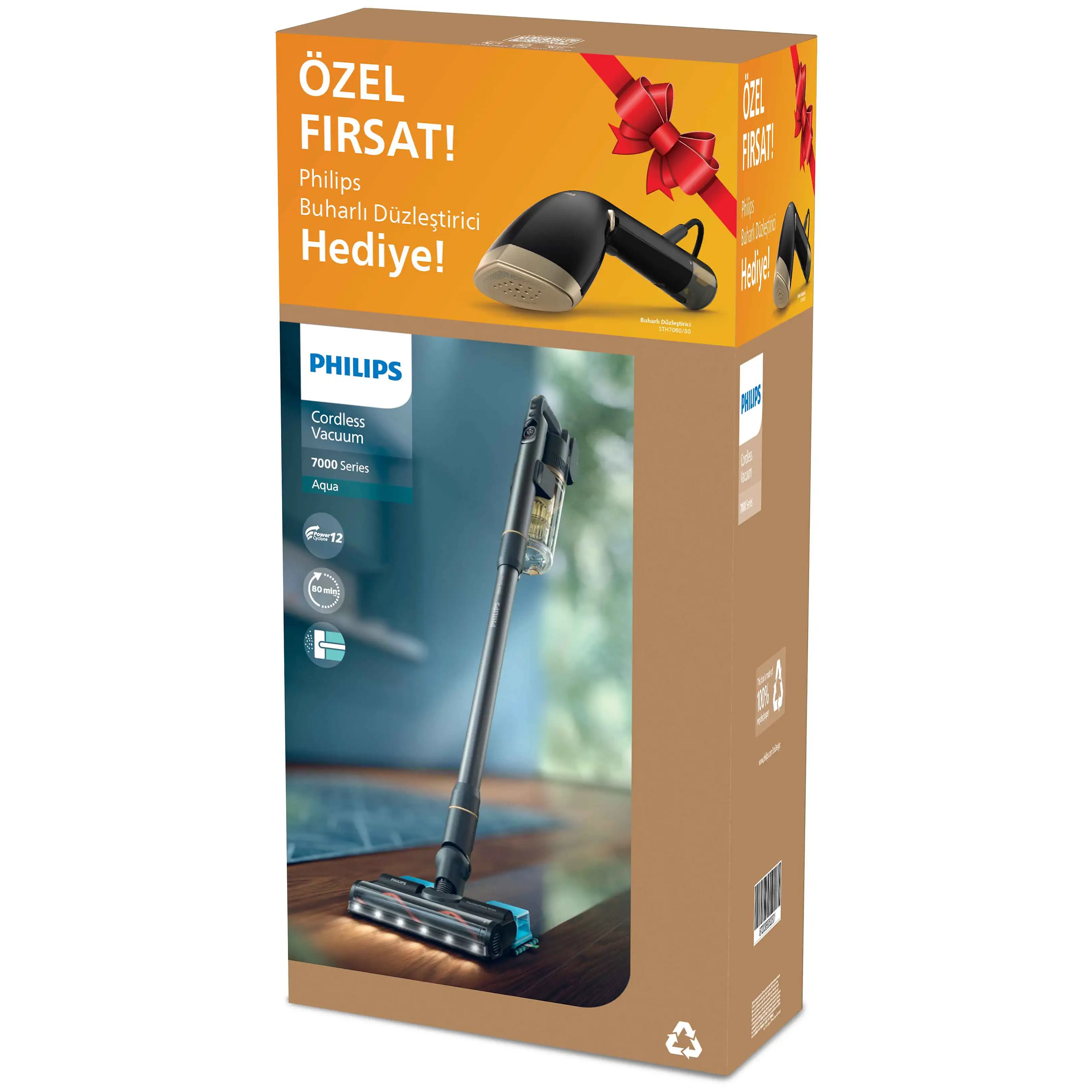 PHILIPS XC7057/01 Kablosuz Dikey Süpürge STH7060/80 Buharlı Düzleştirici Hediyeli Paket